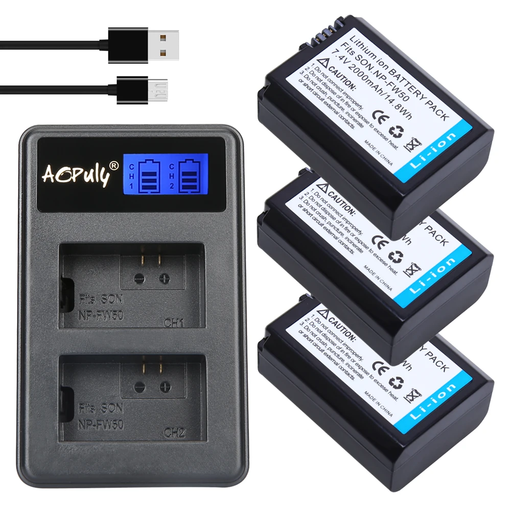 3 шт. NPFW50 NP FW50 аккумулятор камеры + двойное зарядное устройство для SONY A5000 A5100 A7R A6000