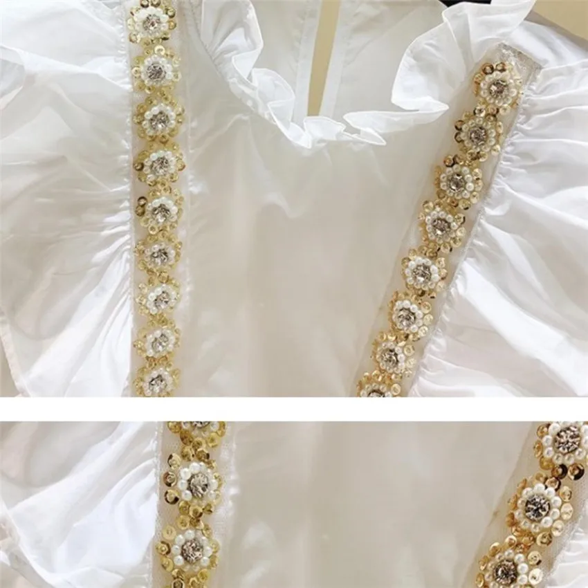 

2019 New Spring and Summer Women's Sleeveless White Shirt Sweet Beaded Chiffon Blouse Ladies blouse H41