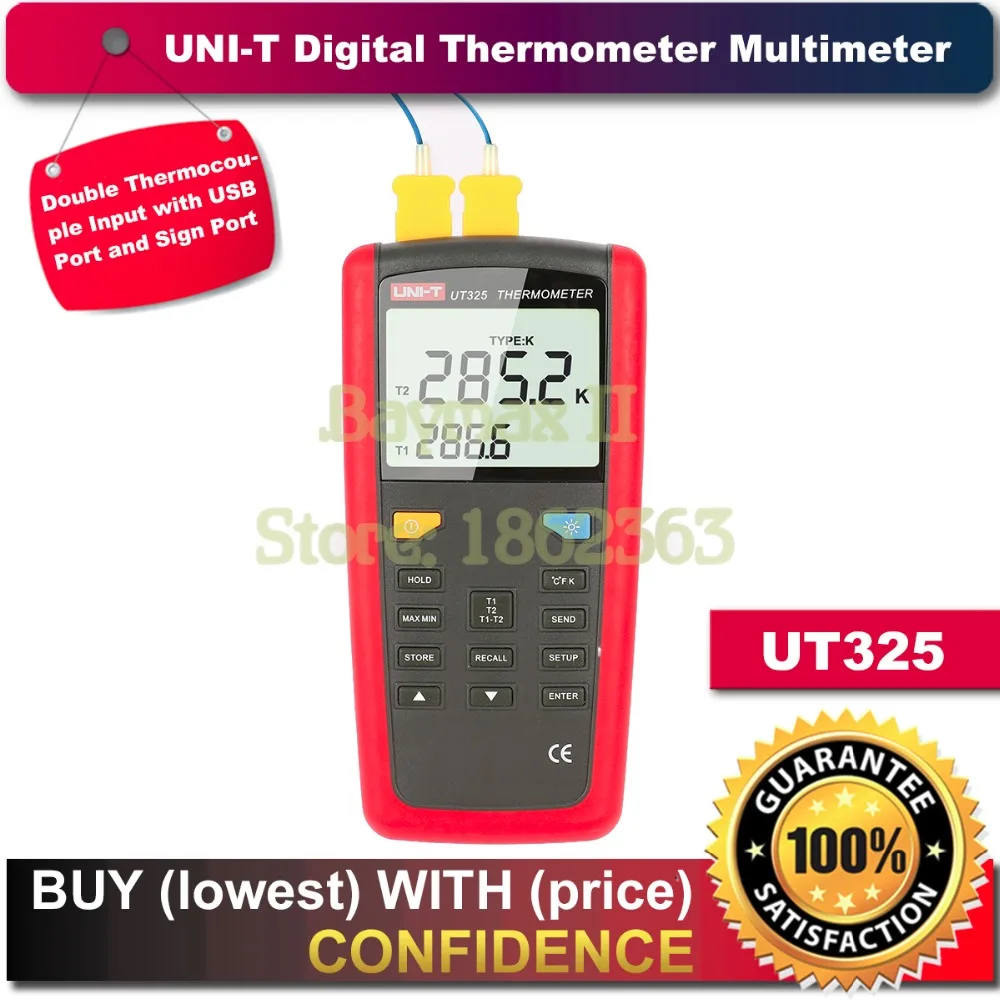 

UNI-T UT325 Digital Thermometer Temperature Meter Tester T1-T2 Dual Input with High/Lower Alarm & Auto Calibration