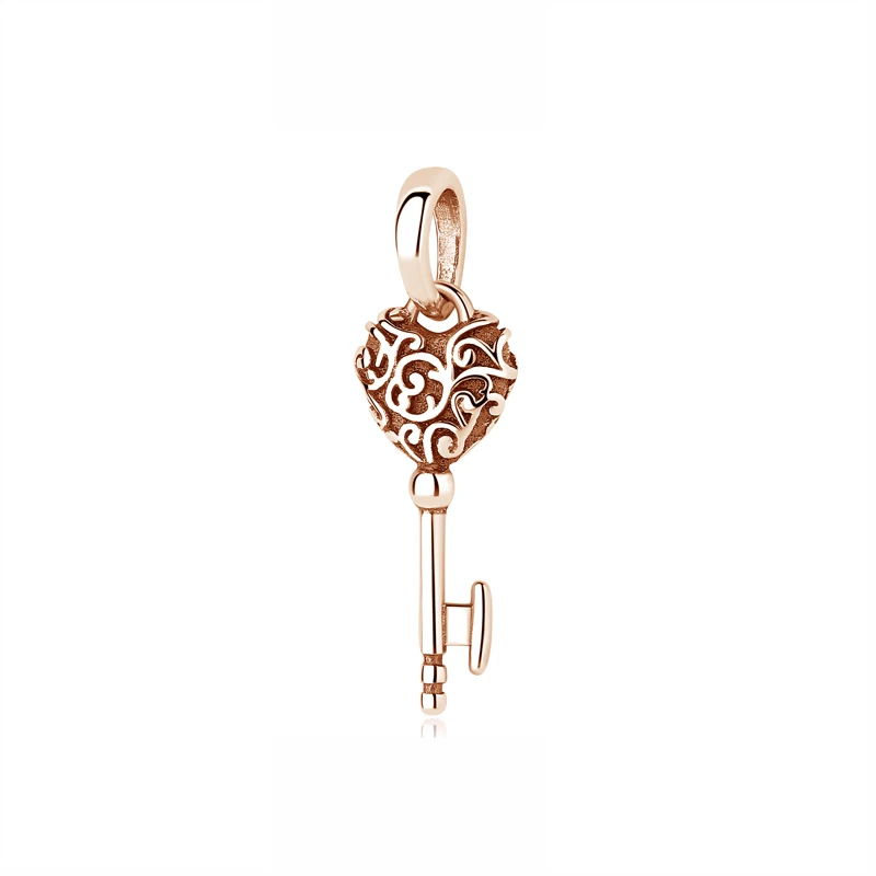 Rose Gold 925 пробы серебряный шарик шарм Regal ключ кулон талисманы розовое золото Fit Pandora Браслеты для женщин DIY ювелирных - Цвет: Rose Gold