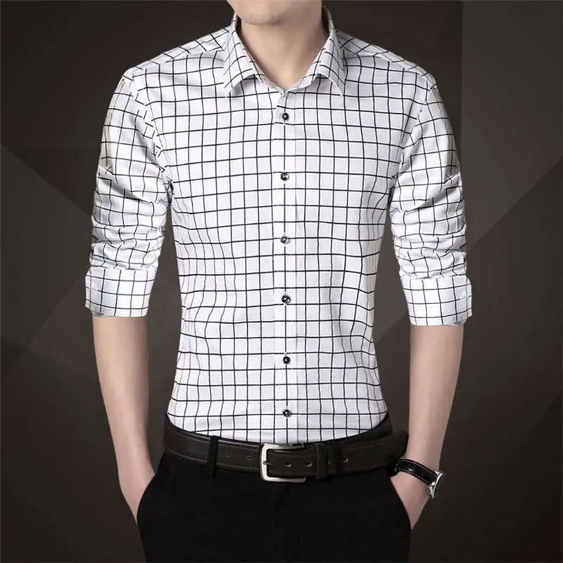 Качество хорошее 2018 Мужская Весенняя рубашка Slim Fit рубашки в клетку с длинными