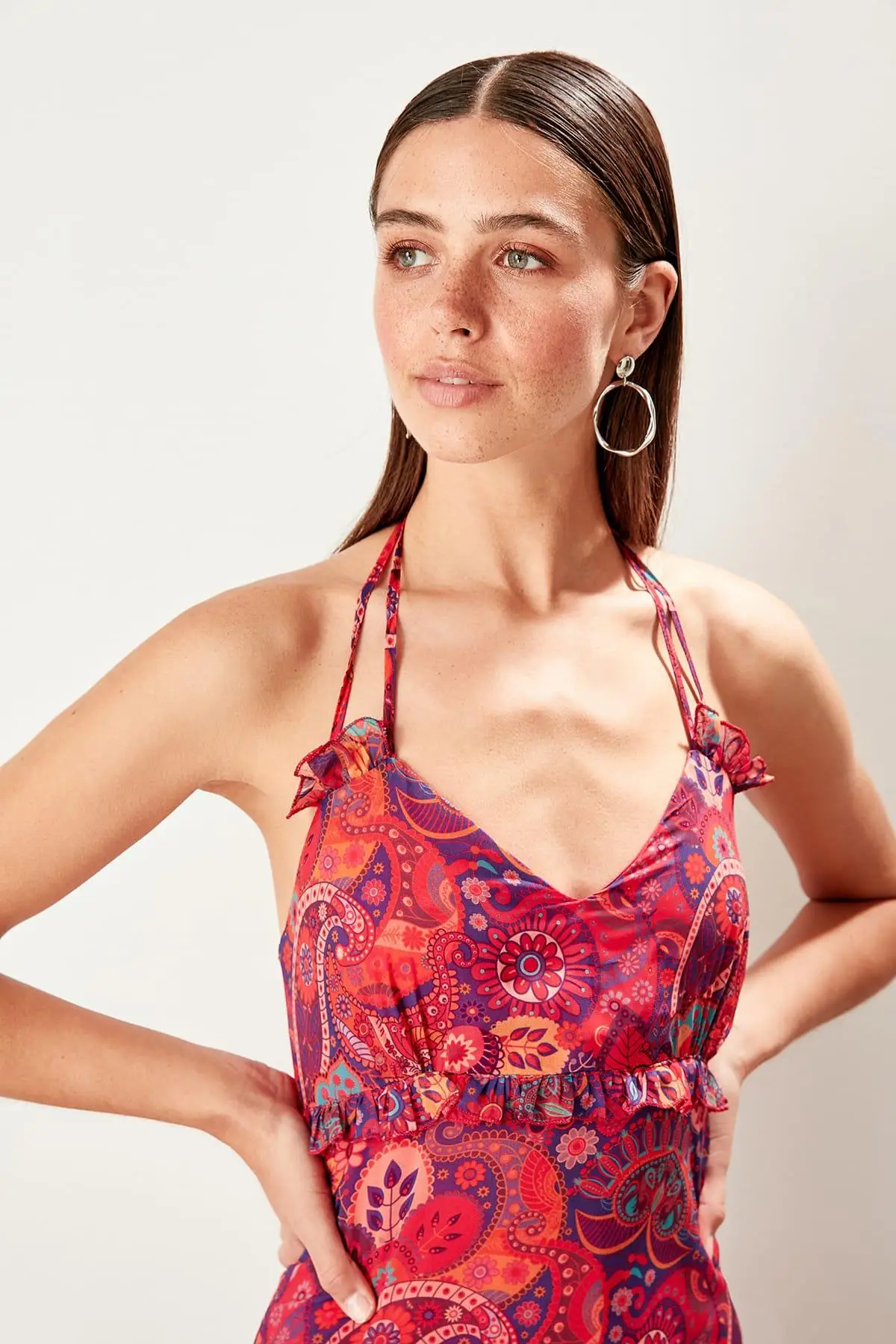 Trendyol фуксия Узорчатое платье TWOSS19EH0138 | Женская одежда