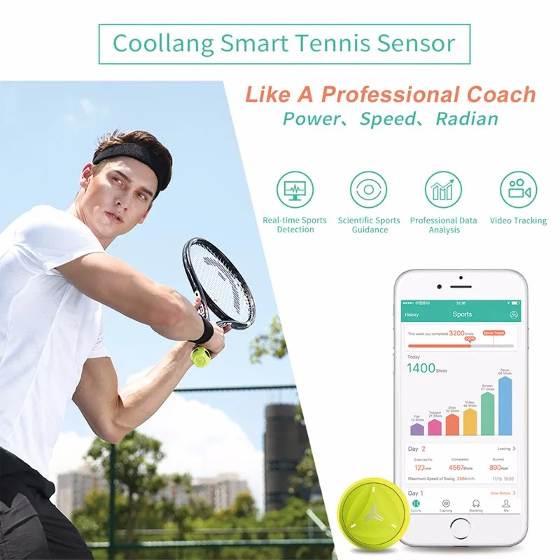 Умный Bluetooth анализатор Теннисный датчик ракетки трекер движения видео для Android IOS