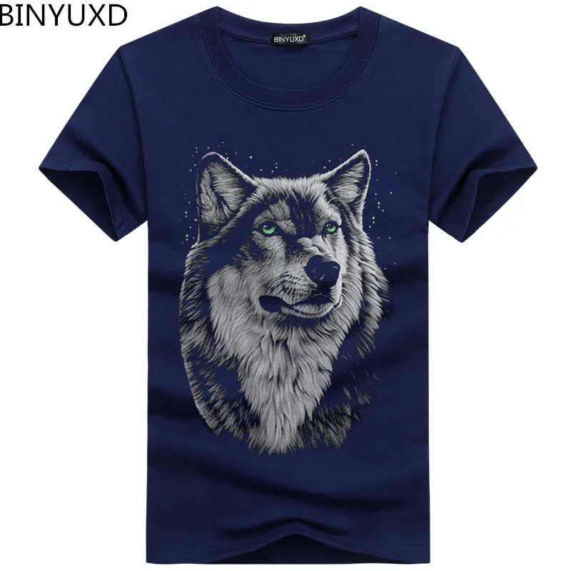 BINYUXD хлопок 3d футболка для мужчин 2017 Лето Новое поступление 3D смешной волк