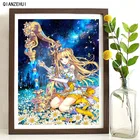 QIANZEHUI,DIY мультфильм персонаж Харп девушка вышивка, круглая Алмазная полная Стразы алмазная живопись вышивка крестиком, рукоделие