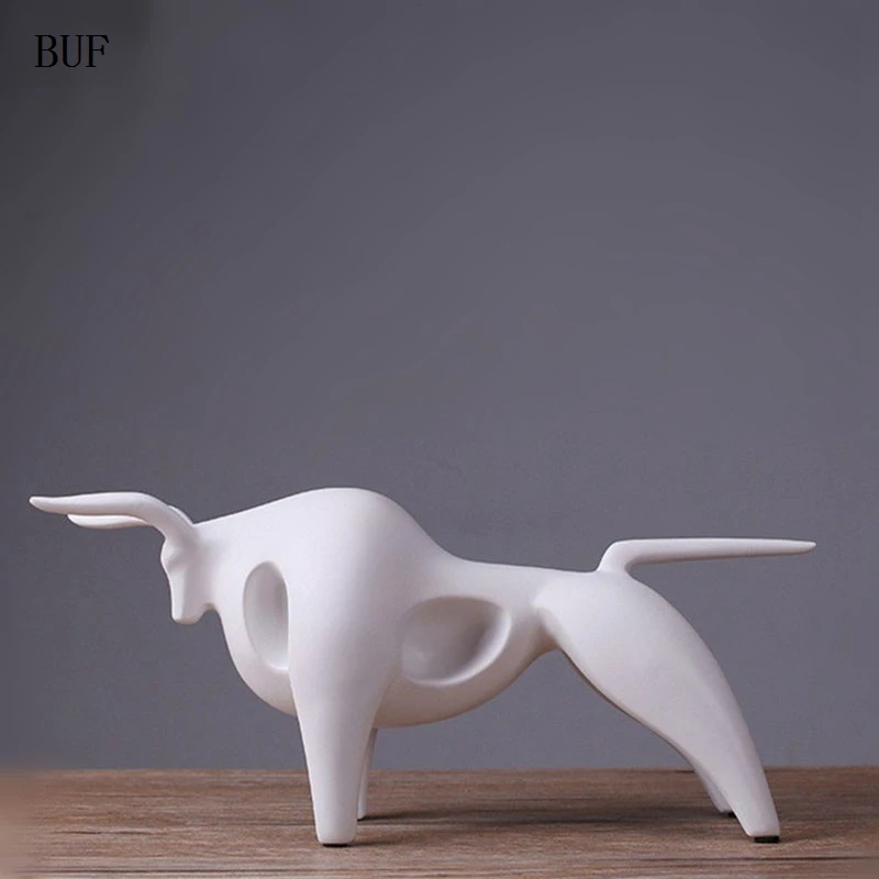 

BUF Modern Abstract Fortune Cow Statue Resin Ornaments Home Decoration Accessories Gift Resin Fortune cow Sculpture