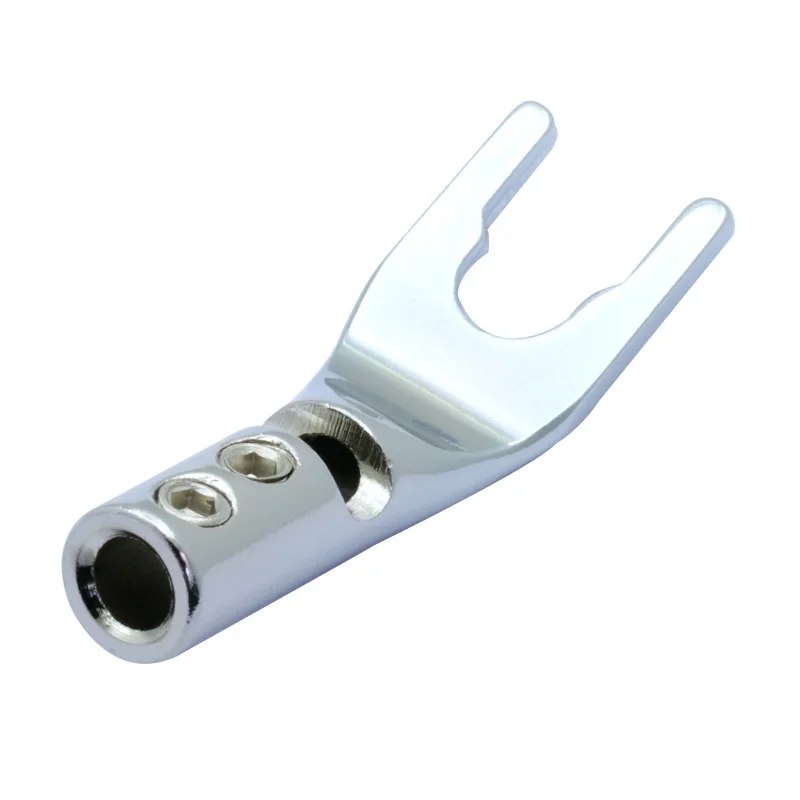 2PCS Gold-plated Copper Banana Plugs U/Y Type High quality Banana Connector Speaker Wire Connector With double Screw locks - Цвет: Rhodium
