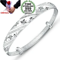 omhxzj wholesale fashion frosted luck meteor woman kpop star fine 999 sterling silver adjustable bracelet bangles gift sz19