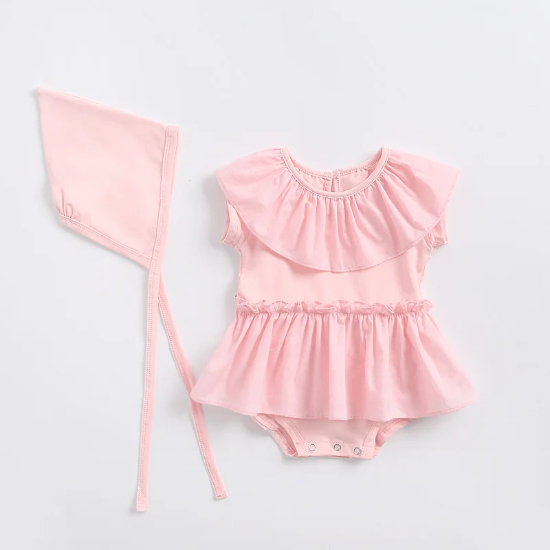 

2019 summer new baby girl baby cotton short sleeve romper infant cute solid color jumpsuit children clothing