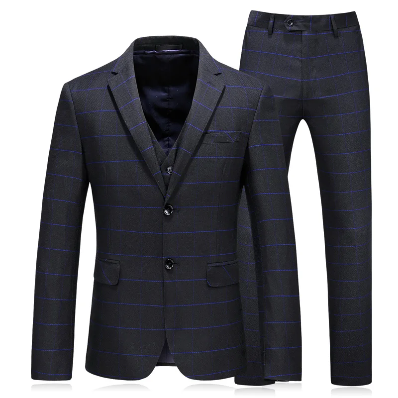 

(Jacket+Vest+Pants) 2018 new style Men fashion Classic suits Men's blue stripe business wedding Suit men Full dress