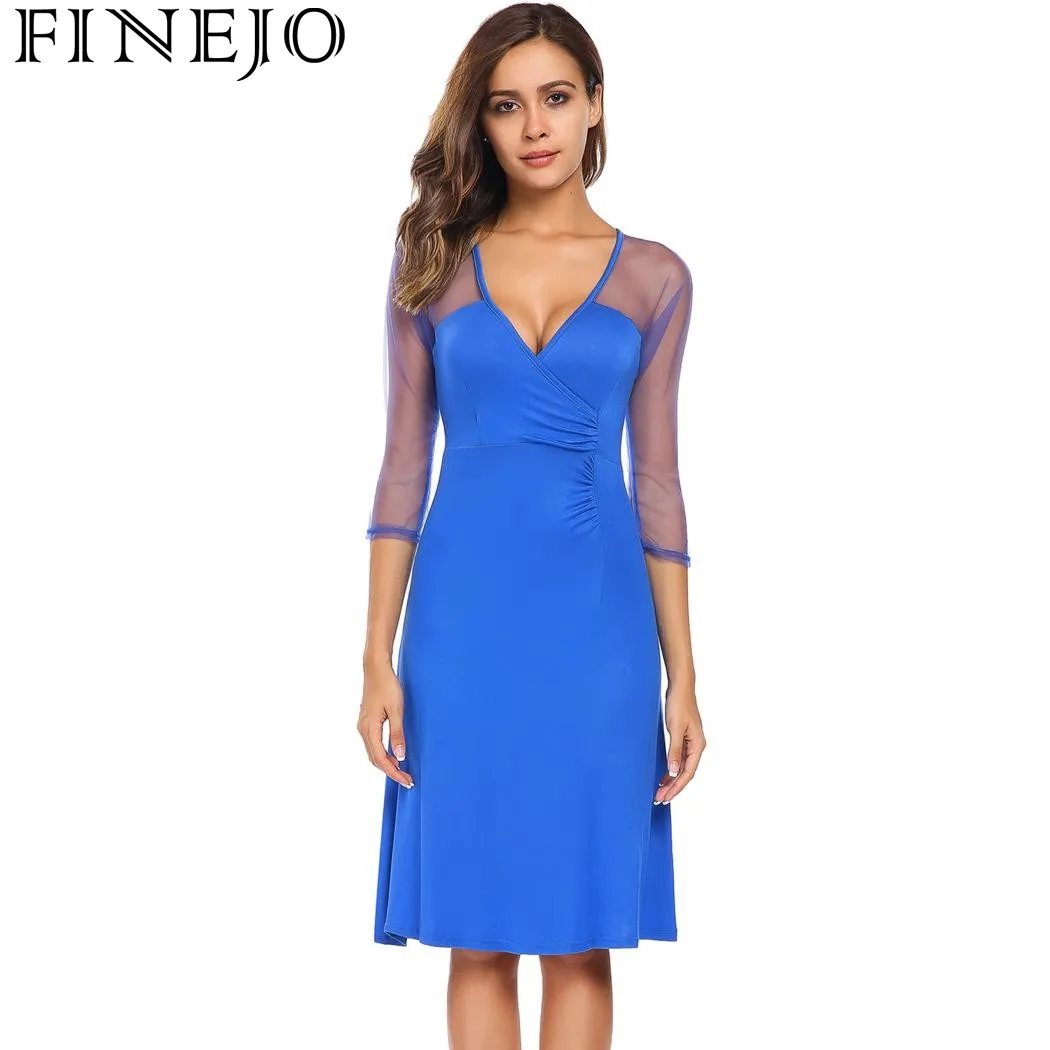 FINEJO осеннее женское модное платье 2017 новое повседневное Сетчатое лоскутное