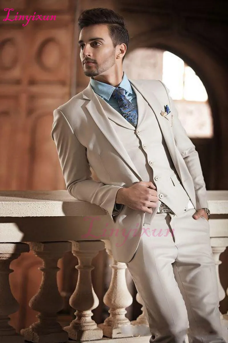 Linyixun Custom Made 2018 Ivory Cream Groom Tuxedos Italian Style Mens Wedding Prom Dinner Suits 3 Piece Slim Fit Formal Best | Мужская
