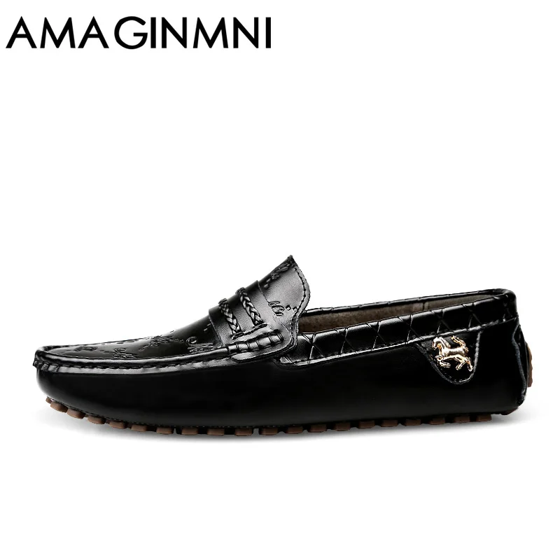 AMAGINMNI Brand Summer spring Breathable Genuine Leather Flats Loafers Men Casual shoes men Luxury Fashion Slip On Driving | Обувь