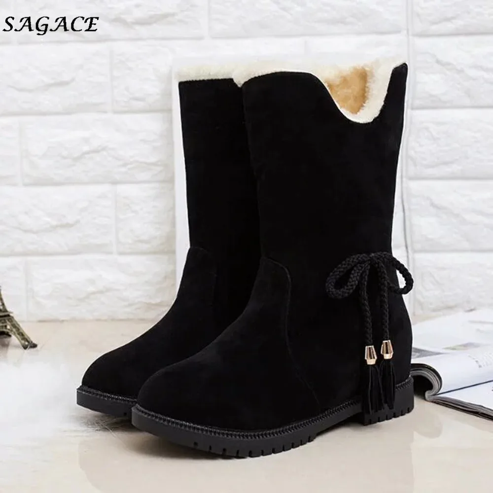 Black CAGACE/Модная женская обувь; коллекция года; теплые зимние ботинки; зимние Ботинки на каблуке; Новое поступление; ботильоны для девочек; женская обувь - Цвет: Black