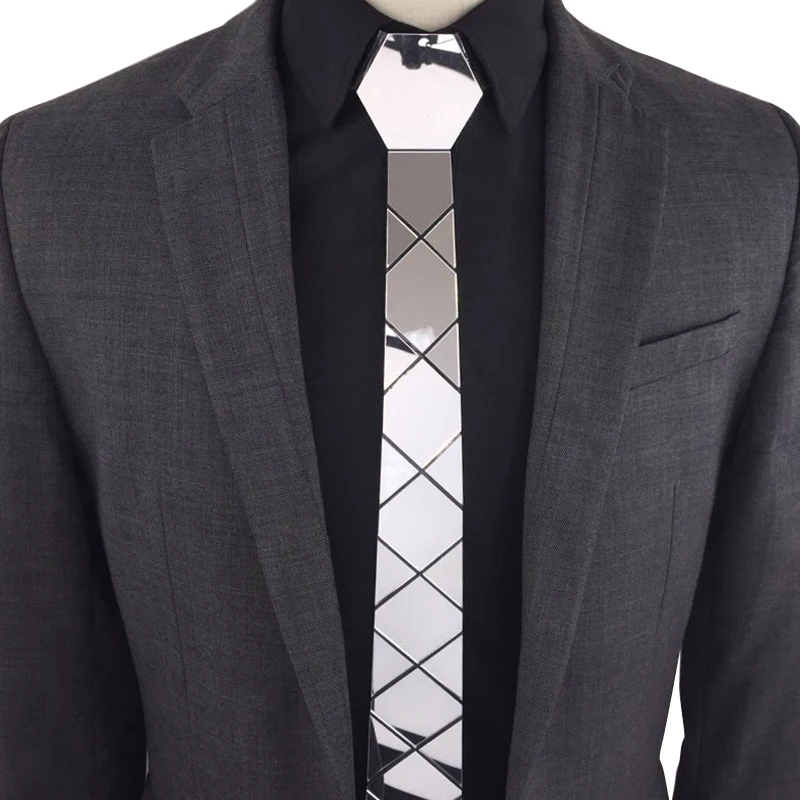 Фото Bling Silver Mirror Acrylic Fashion Luxury Neckties Glossy Silk Skinny Ties Men Women Necktlace Wedding Party Christmas Gift №2