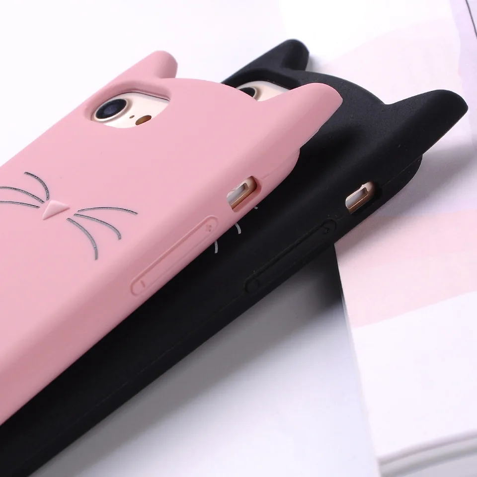 Силиконовый чехол для iPhone 6 6S 7 8 Plus X XS XR MAX 3D милый мультяшный с кошачьими ушками -