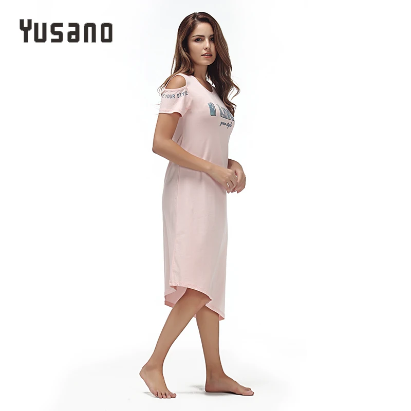 Yusano Women Nightgown Cotton Sleepwear Dress Off Shoulder Short Sleeve Nightshirt Asymmetric Sleepdress Casual Homewear Clothes|sleepwear