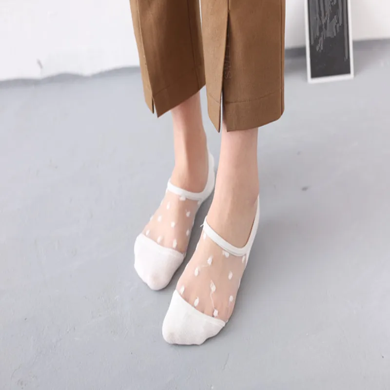 White 1 пара, новые элегантные удобные хлопковые однотонные носки в горошек для женщин и девочек на весну и лето, короткие невидимые эластичные короткие носки - Цвет: White