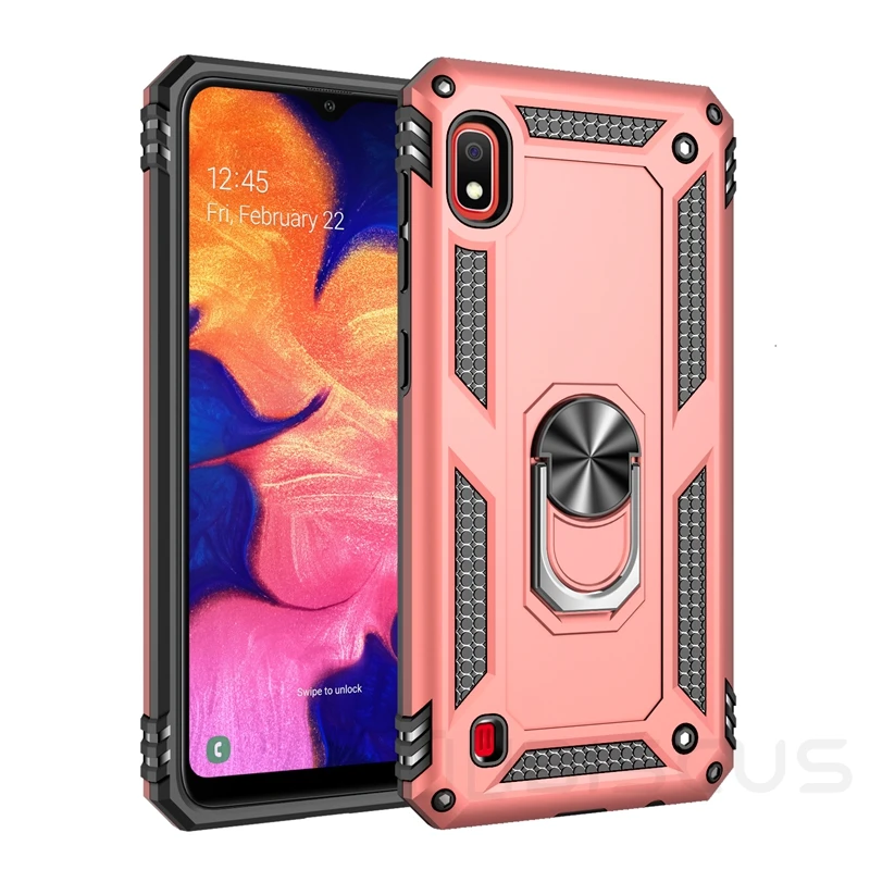 Rose Роскошный армированный Мягкий противоударный чехол для samsung Galaxy A10 SM-A105F/DS A105FN A105 силиконовый бампер жесткий чехол с металлическим кольцом - Цвет: Rose