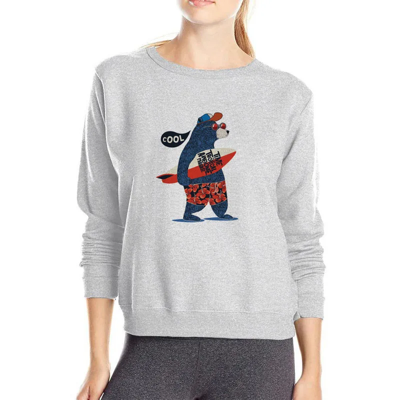 Cool bear playing surfboard hoodies personality design funny sweatshirt women harajuku kpop hoodie sweat femme fashion streewear | Женская