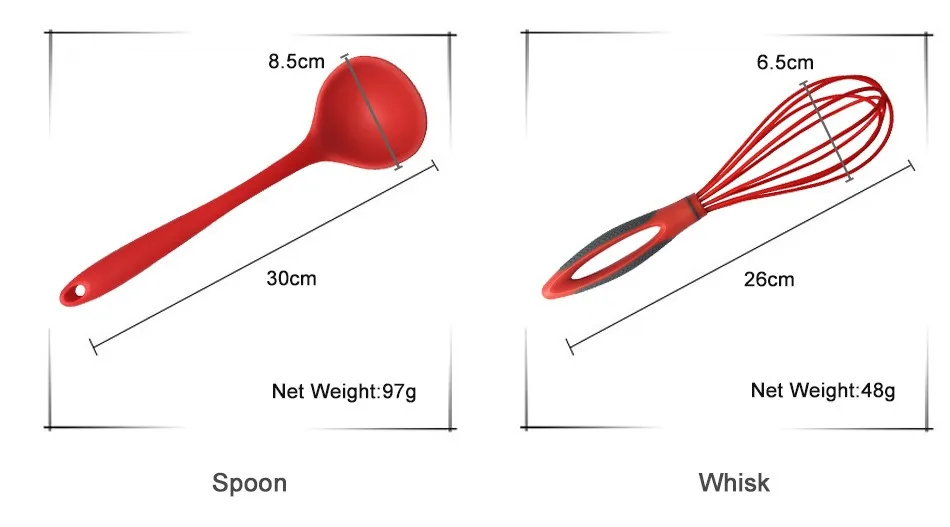 

6pc/Set Kitchen Food Grade Silicone Cooking Tools and Nylon Cooking Utensils Set for Spoon Spatula Ladle Egg Beaters cookware