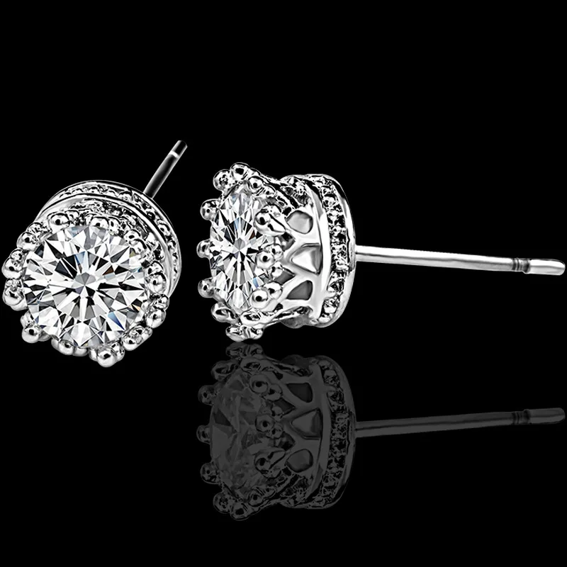 Женские круглые серьги-гвоздики из стерлингового серебра 925 пробы с фианитом 2 - Фото №1