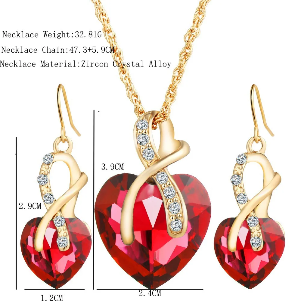 Austrial Crystal Heart Pendant Necklace Earrings Jewellery Set Gold Jewelry Sets For Women Bridal Wedding 2016 Set001 | Украшения и