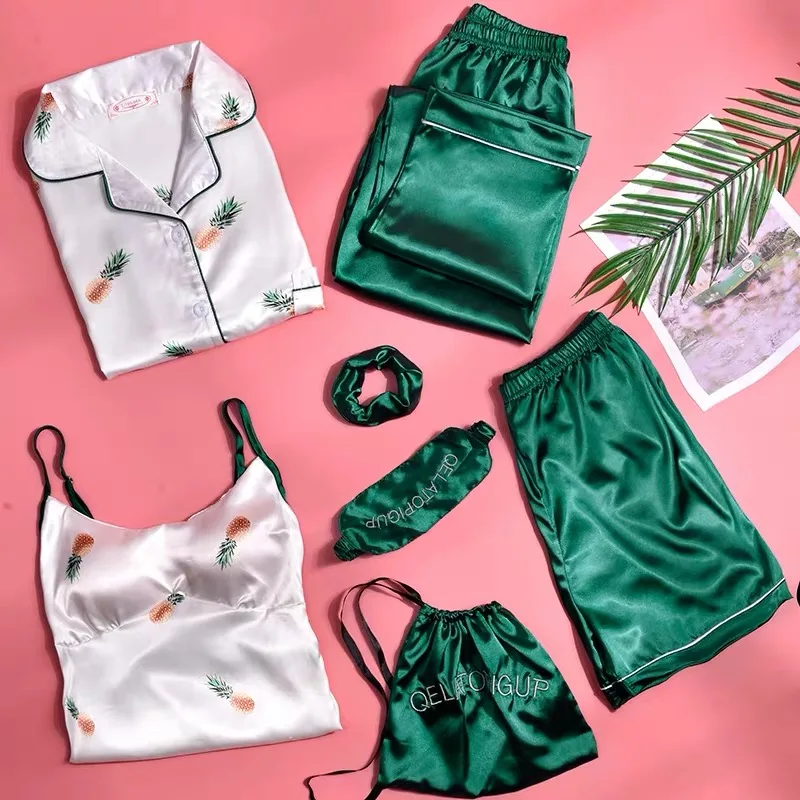 7 Pcs/Set Girls Pajamas Sets 2022 Pyjama for Women Sleep Clothes Nightwear Ladies Negligee Sleepwear Suit Sweet Home Pajama Sets