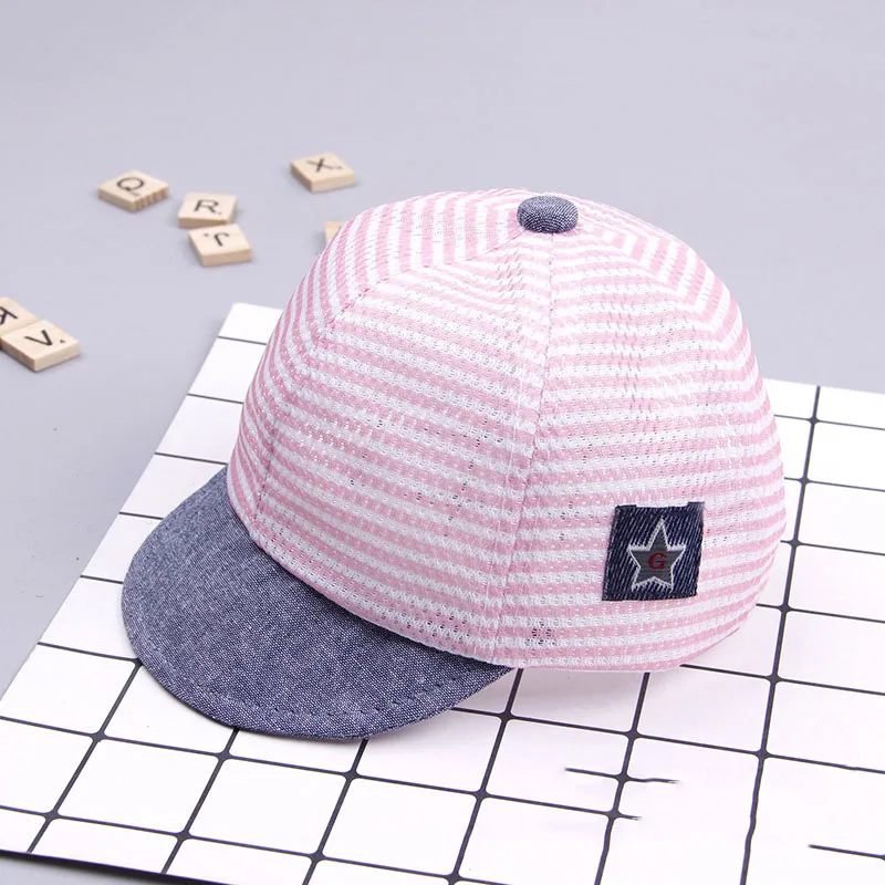 pink mesh Хлопок Детские Hat Повседневное милые полосатые дети Бейсбол шапка для маленьких мальчиков и девочек береты мягкий козырек шляпа от солнца сезон: весна–лето - Цвет: pink mesh