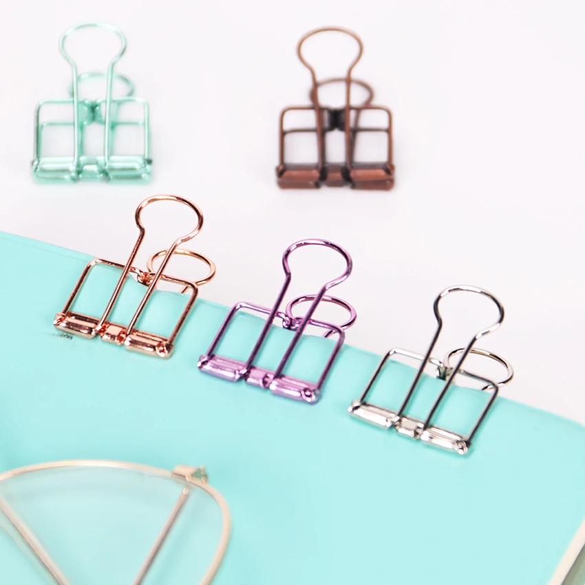 

10PCS Novelty Solid Color Hollow Out Metal Binder Clips 20mm Notes Letter Paper Clips Office Stationery Supplies