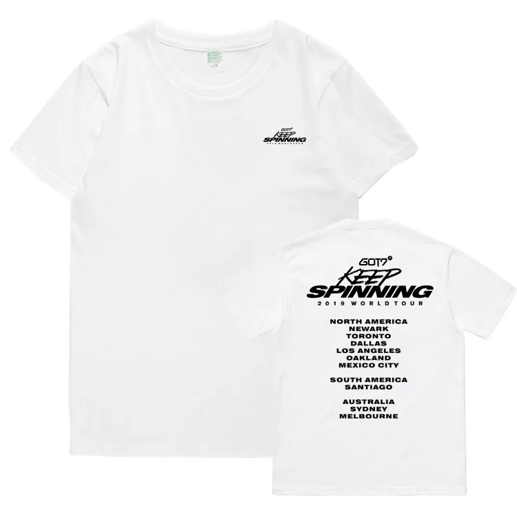 Got7 concert keep spinning same all city names printing t shirt kpop summer style fashion o neck short sleeve t-shirt | Женская одежда