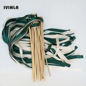 50 шт.лот, темно-зеленые свадебные ленты, палочки с золотым колокольчиком, ленты для скручивания, свадебные ленты
