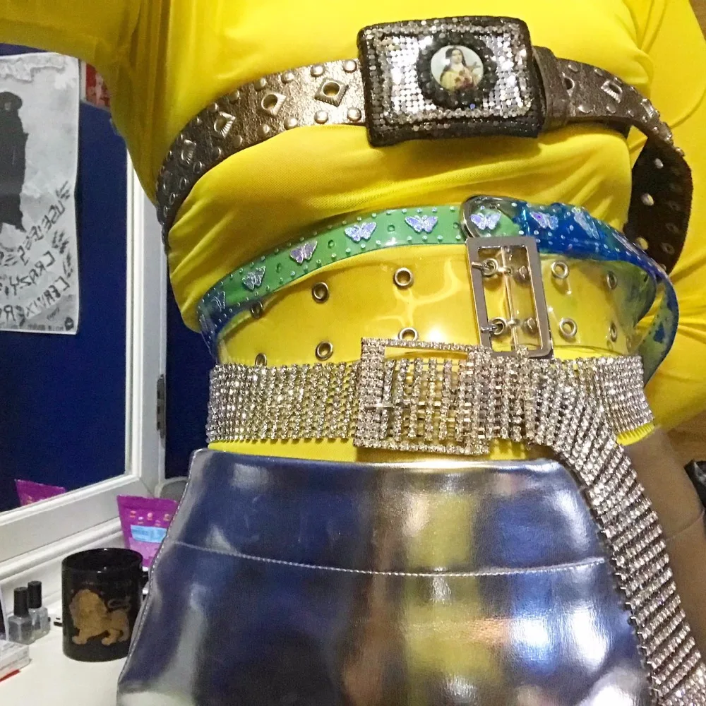 90s Bling Стиль сладкий пояса Для женщин Винтаж Thunderbolt разноцветные лазерный бабочки