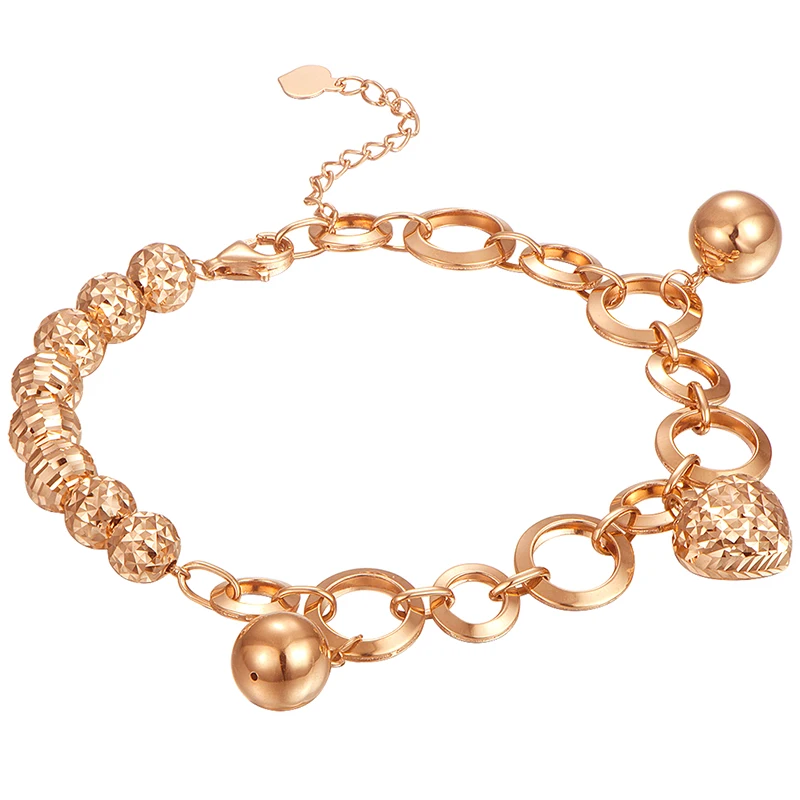 

New Arrival Solid AU750 Rose Gold Bracelet Women Heart Circle Link Bracelet