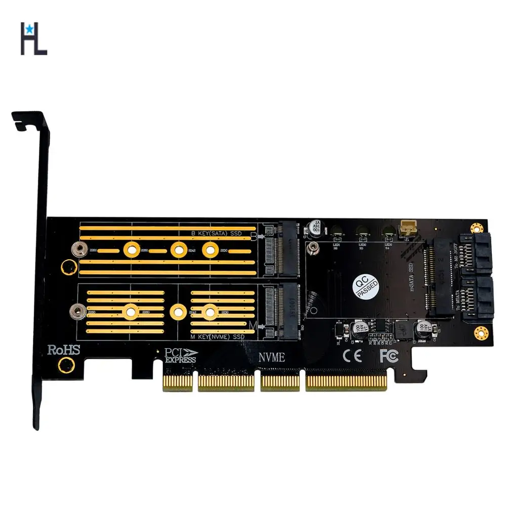 M.2 NVMe SSD NGFF mSATA к PCI E X4/X8/X16 Raiser M Key B Ключ 3in1 Express Riser Card PCIE SATA адаптер|Платы расширения|