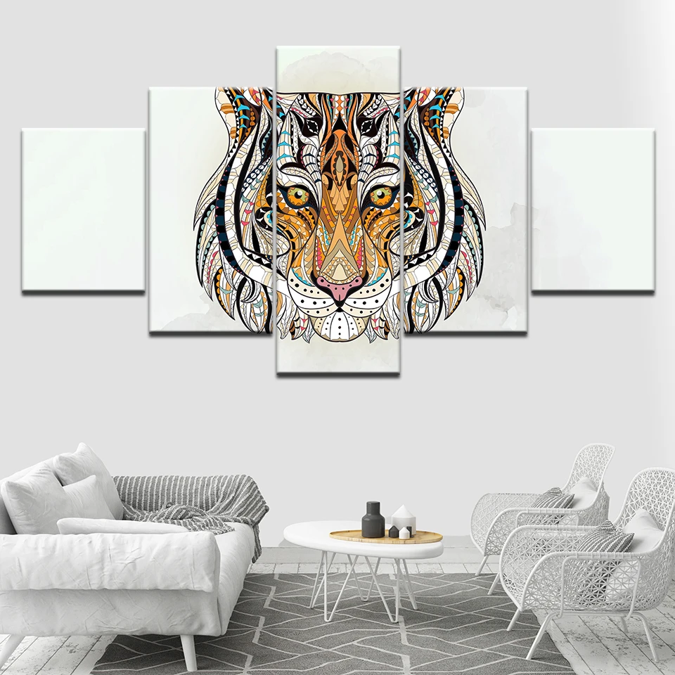 Фото Картина на холсте индийский тигр животные настенные картины 5 шт. модульные обои