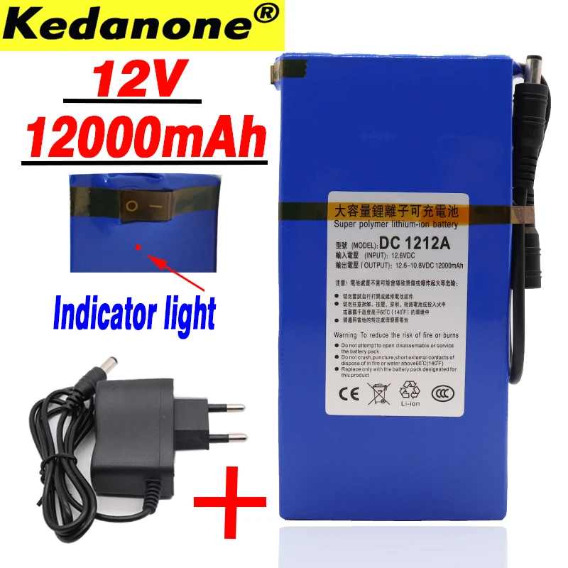 100% 12 v 12000 mAh литий ионная аккумуляторная батарея 6 1.2Ah Зарядное устройство