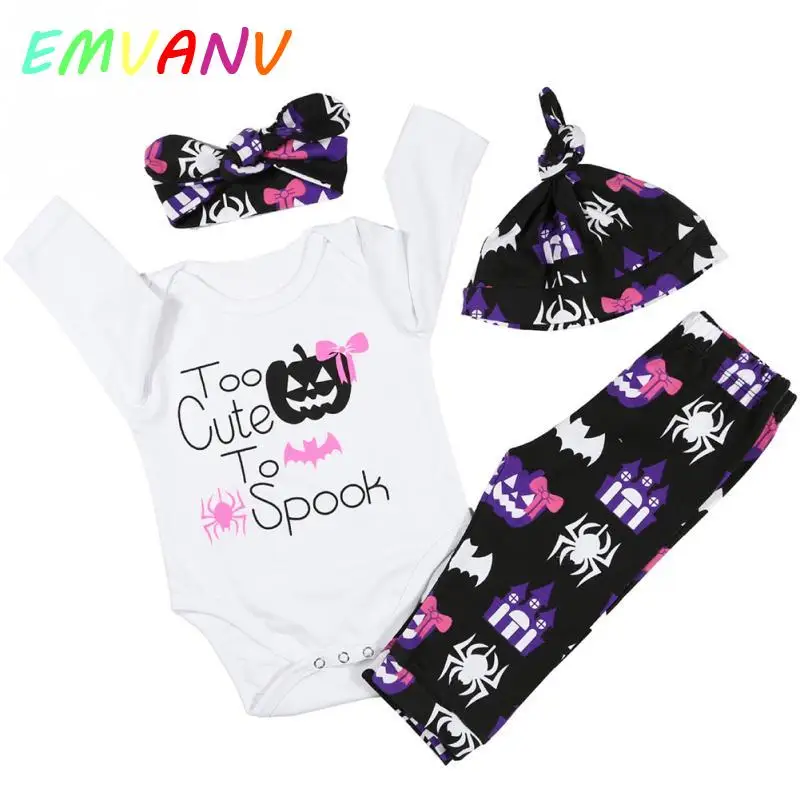 4 шт. Хэллоуин Тыква шаблон печати боди для маленьких девочек одежда из хлопка