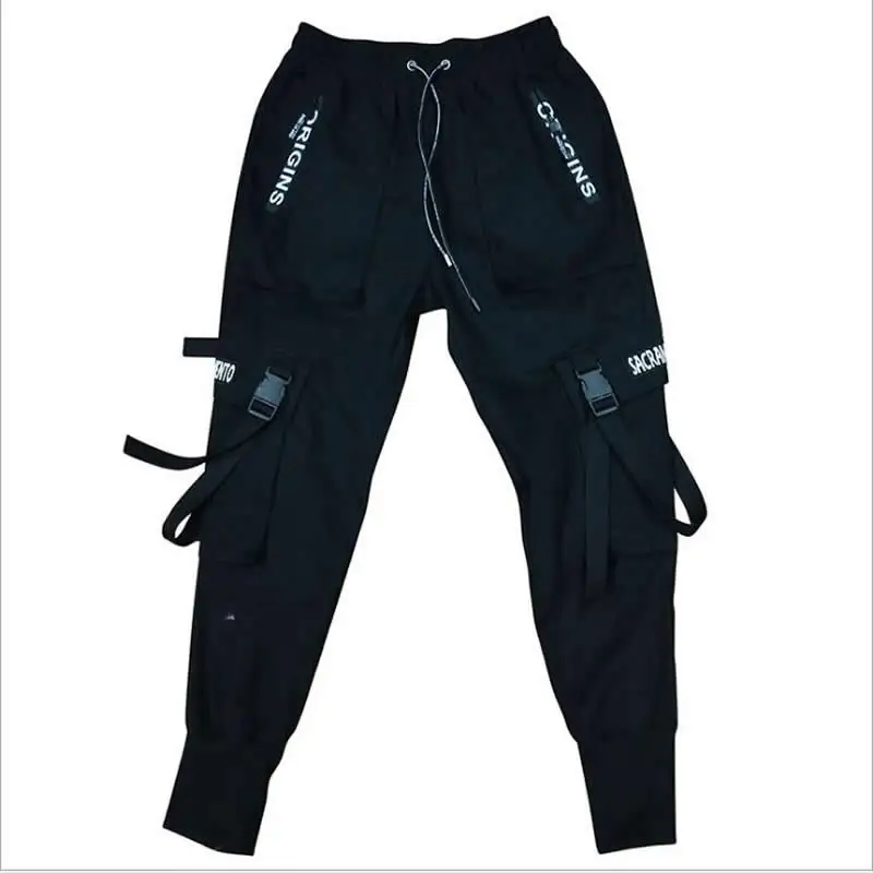 

2020 New Men Ribbon Casual Harem Pants Streetwear Punk Hip Hop Cargo Trousers Joggers Sweatpant Stylist Clothing