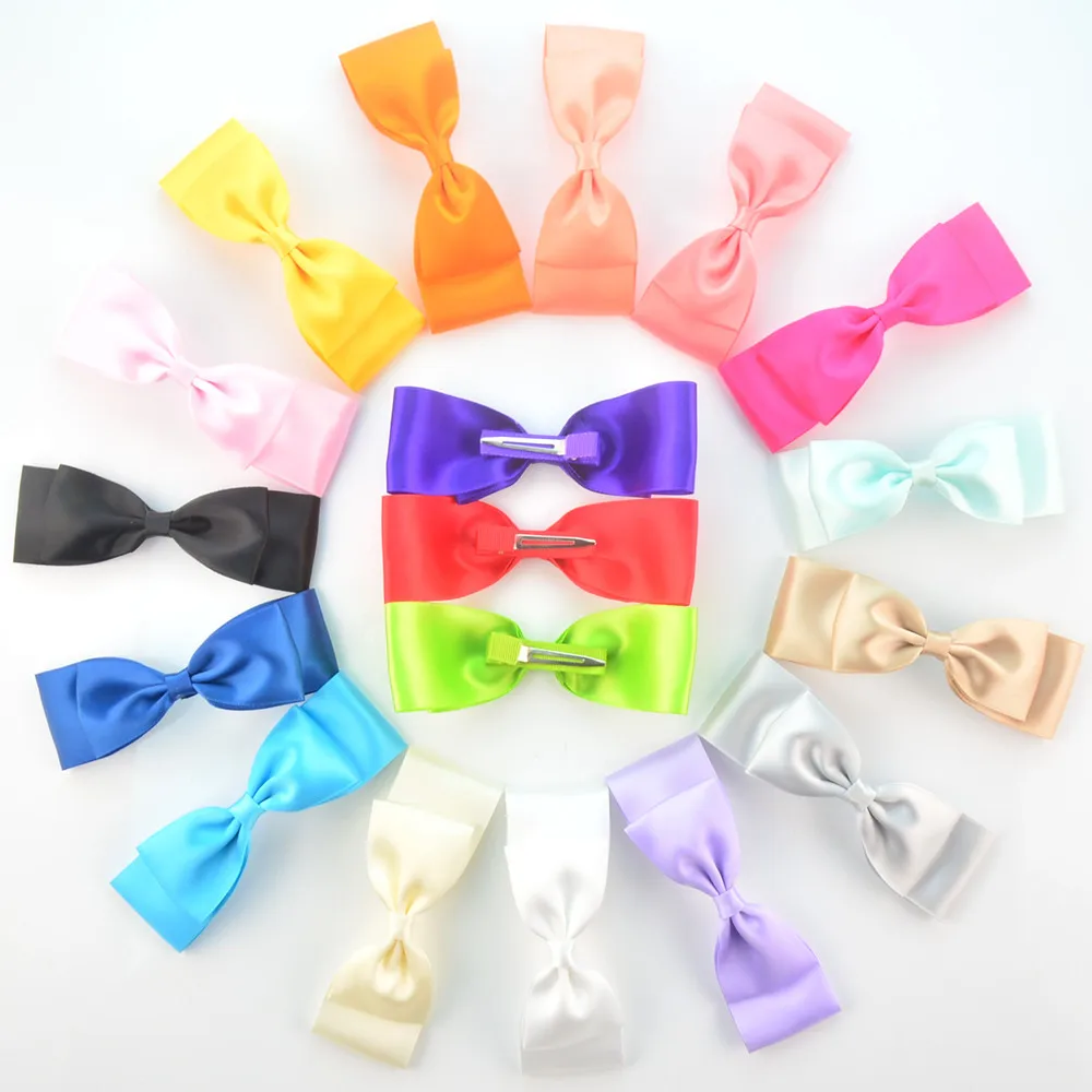 

20 PCS/lot , 4.7 inch Satin Bow Hair Clip , 18 colors you can choose