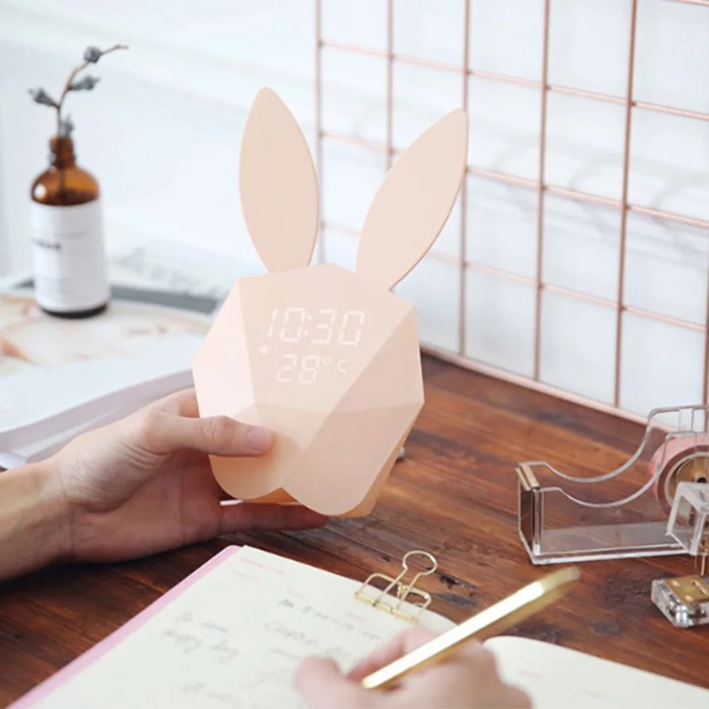 Led Light Night Alarm Clock Bedside Digital Electronic Wall Watch Mechanism Rabbit Thermometer Rechargeable Cartoon Cute 6NZ025 | Дом и сад