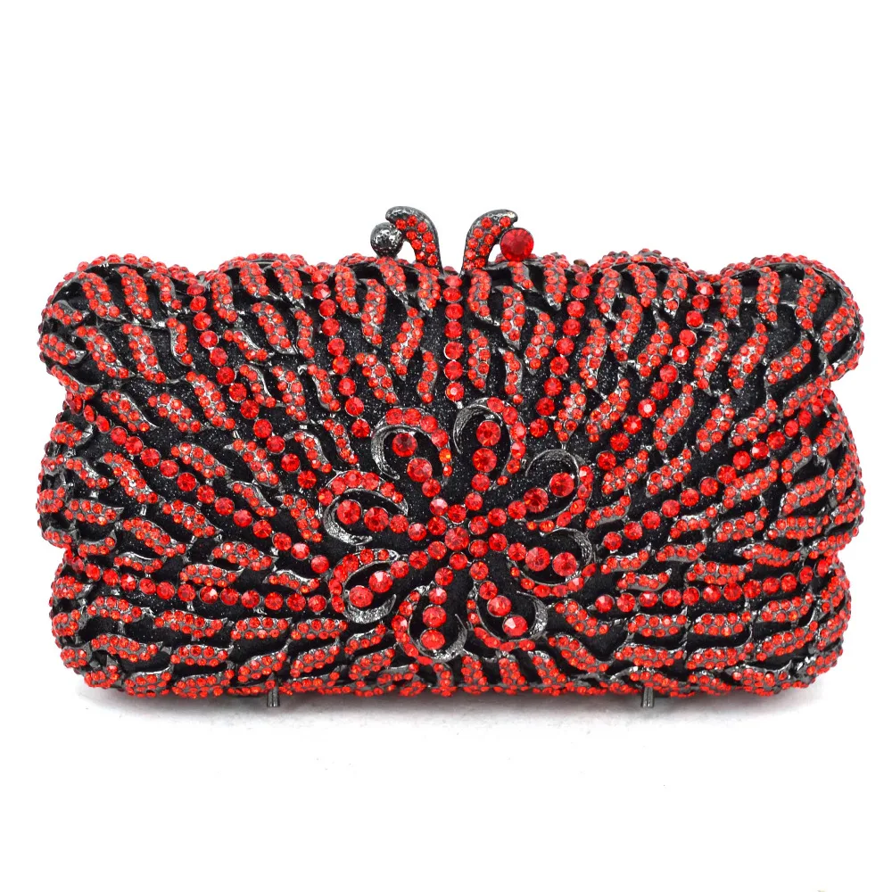 Вечерний Клатч с красными кристаллами Женская красочная сумка бриллиантами
