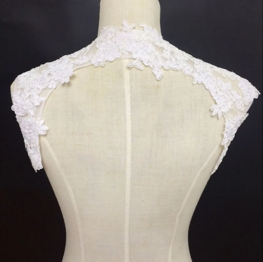 100% Реальный образец Кепки рукава Кружево аппликации Свадебные куртка Болеро 2018 |