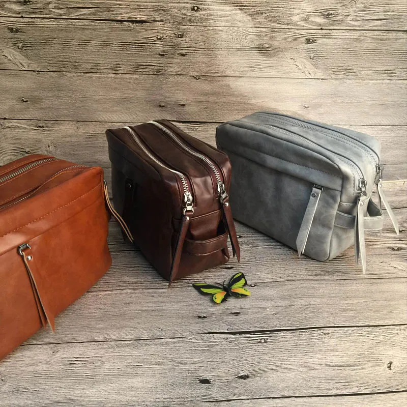 

Dark Brown Cosmetic Bag Wholesale Blanks String Puller Shaving Bag Father's Day Dopp Kit Gift DOM106583