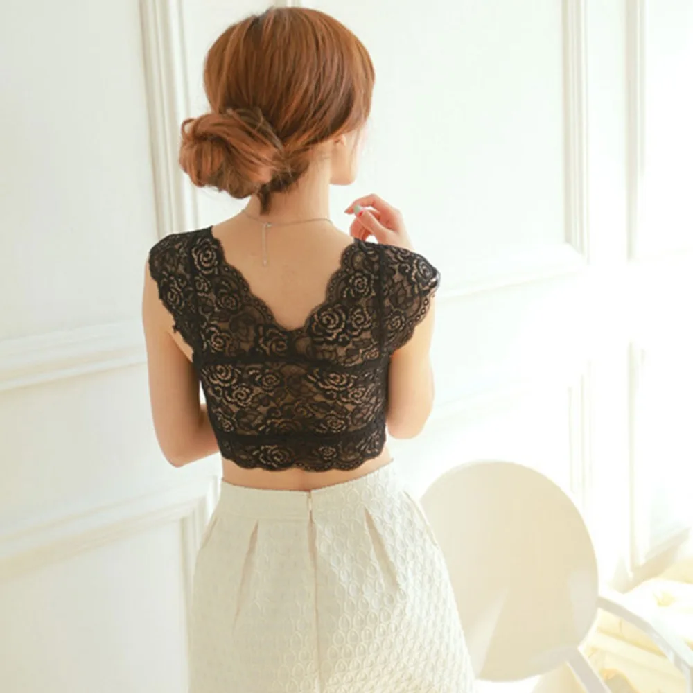 

Womens Lace Floral Bralette Padded Crop Top Wide Shoulder Sexy Bustier Solid New