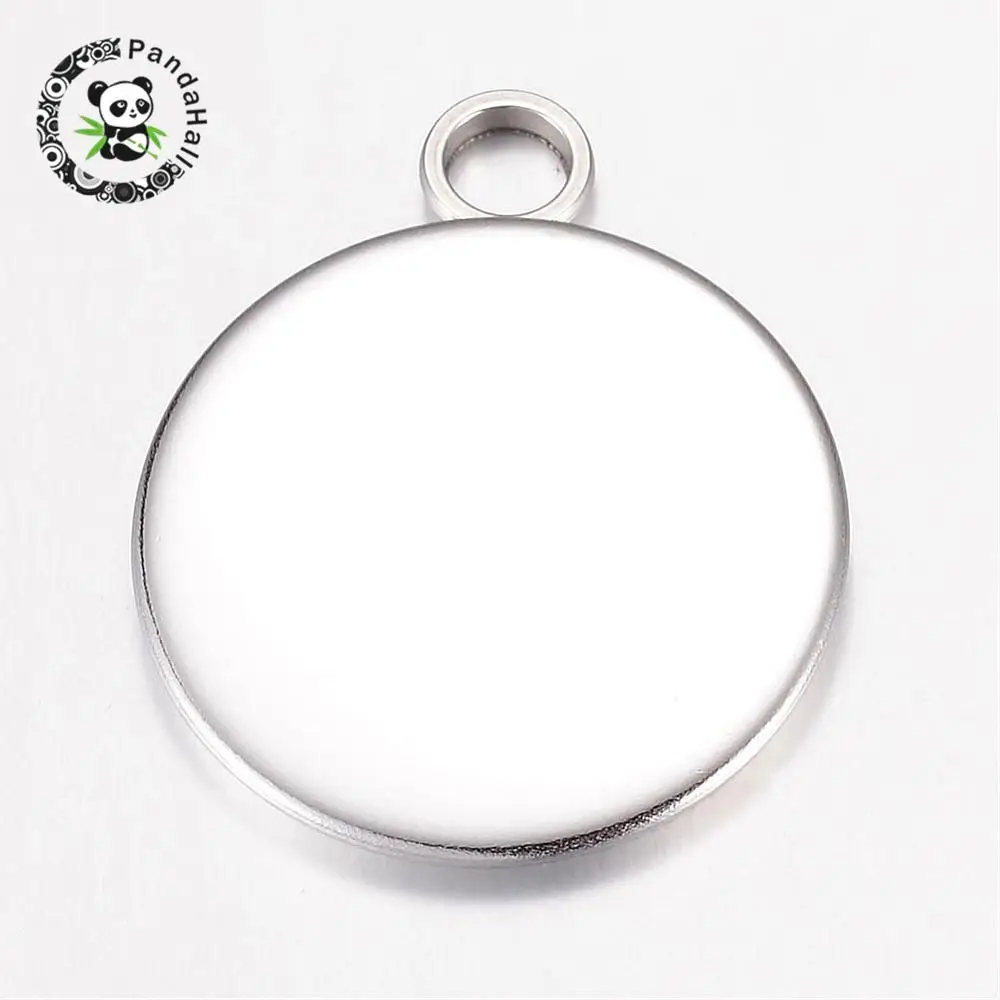 

50pcs Tray: 18mm 304 Stainless Steel Pendant Cabochon Settings Flat Round for Jewelry Making 24x20x1.8mm Hole: 3mm