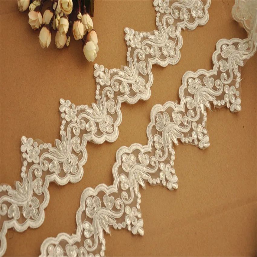 3 ярда новое искусственное кружево отделка блестками с жемчугом свадебная фата