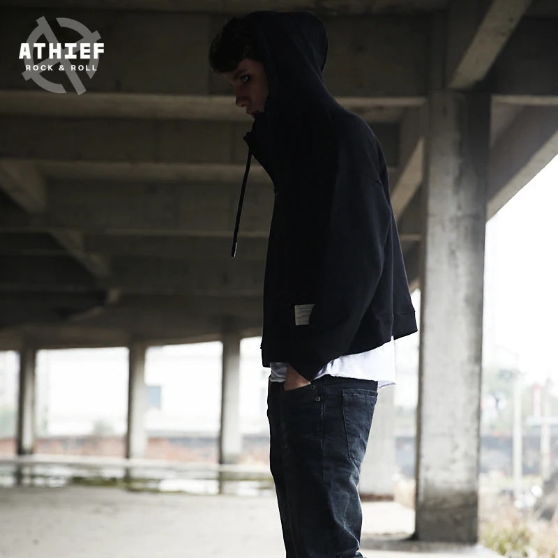 ATHIEF НОВЫЙ Уличный Стиль Мужская Топ Завышение Свободные Короткие Капюшоном 100%