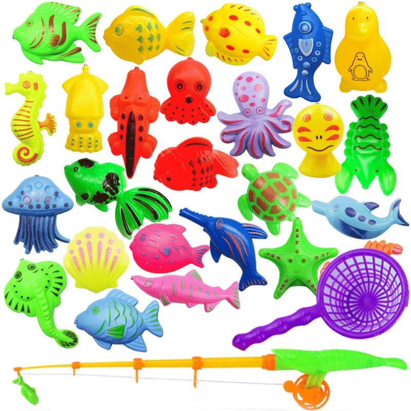 

22pcs Set Magnetic Fishing Toy Game Kids 1 Rod 1 Net 20 3D Fish Baby Bath Toys Outdoor Fun