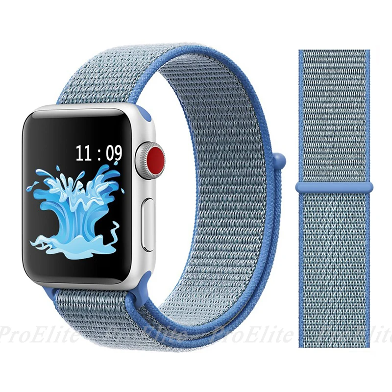 Color15 Tahoe Blue Ремешок для наручных часов Apple Watch Series 5/4/3/2/1 38 мм 42 мм мягкий нейлон в едином положении во время занятий легкой атлетикой, correa, дышащая поверхность спортивные петли для наручных часов iwatch, 5 4 40 мм 44 мм - Цвет ремешка: Color15 Tahoe Blue